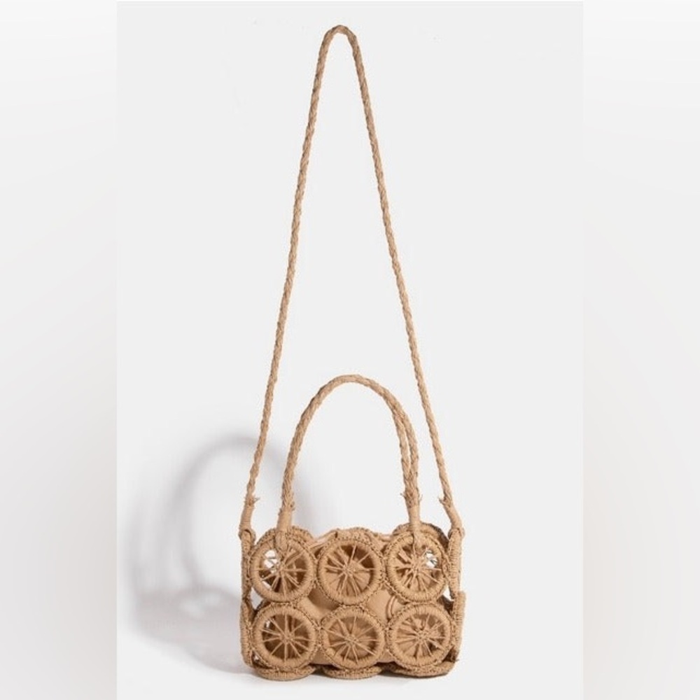 Braided Straw Wheel Handbag  with Crossbody Strap